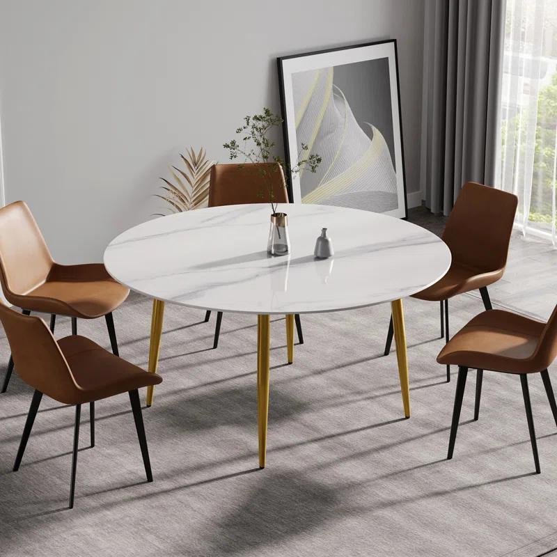 Ortelinda 59.05"Modern manmade st1 round metal dining tableposition for 6 people
