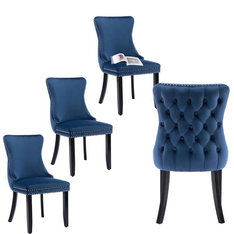 Velvet Upholstered Wing Back Dining Chair (Set of 6)