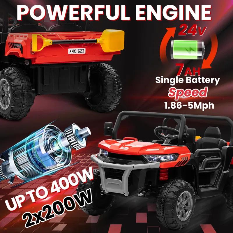 24V Kids Ride on UTV with Remote Control, 2 Seater 2x200W Ride on Dump Truck