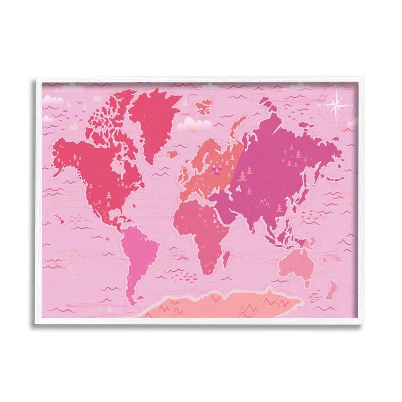 Stupell Industries " Pink Tones World Map Atlas Countries Education " by Arrolynn Weiderhold