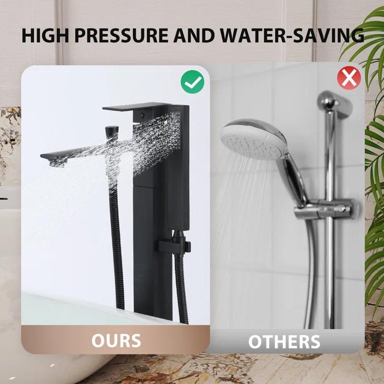 mondawe Single Handle Floor Mounted Freestanding Tub Filler with Diverter MDLT0055-MB