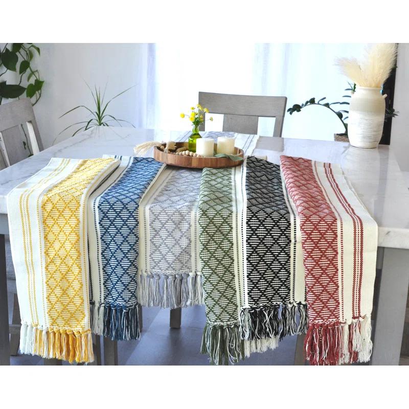 Oveesha Boho Cotton Woven Table Runner With Tassels