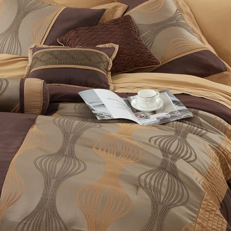 Nanshing America, Inc Kath Microfiber Jacquard 15 Piece Comforter Set