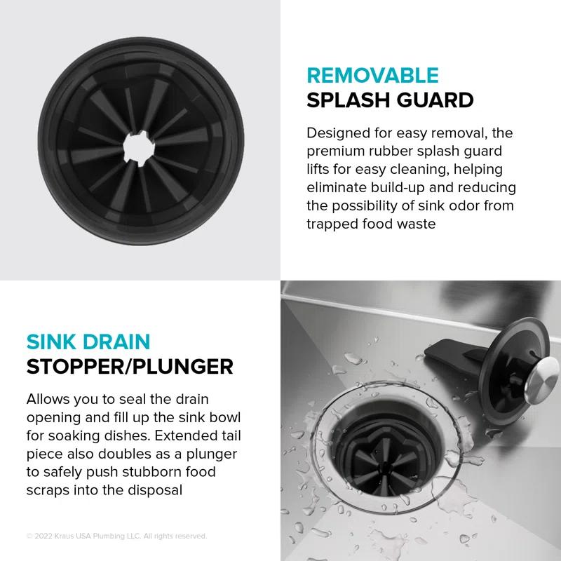 Kraus KRAUS Wasteguard High-Speed 3/4 HP Continuous Feed Ultra-Quiet Motor Garbage Disposal With Power Cord And Flange Included And Universal Mount, KWD210-75MGR