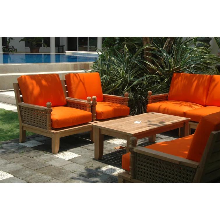 Anderson Teak Luxe Teak 7 - Person Modular Patio Conversation Sets with Sunbrella® Cushions