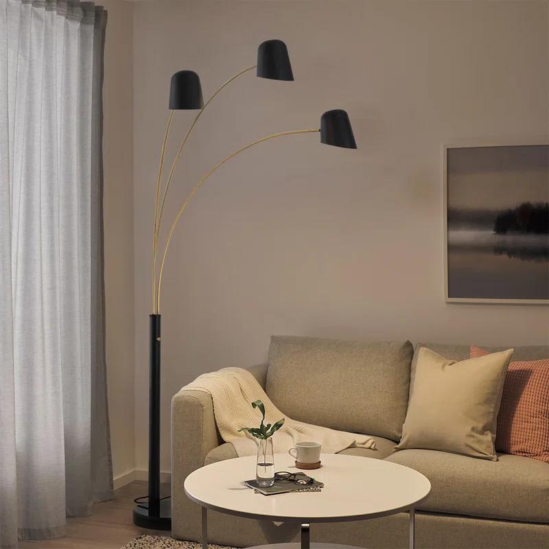 Nova of California Culver 3 Light Arc Floor Lamp - 86", Matte Black & Weathered Brass, Dimmer Switch