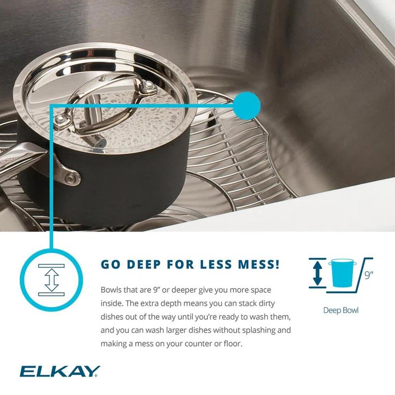 Elkay ECTSR33229BG5 Crosstown Stainless Steel 33" L x 22" W Double Basin Dual Mount Kitchen Sink