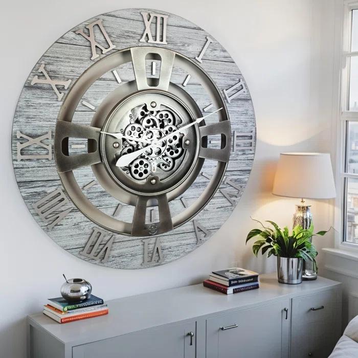 The Gears Clock Wall Clock 36" Oversized for Living Room decor with Real Moving Gears England Collection & Reviews | Wayfair