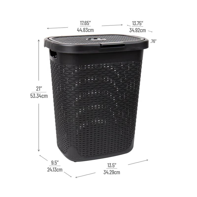 The Twillery Co.® 40L Slim Laundry Hamper, Clothes Basket, Lid, Wicker Design, Plastic
