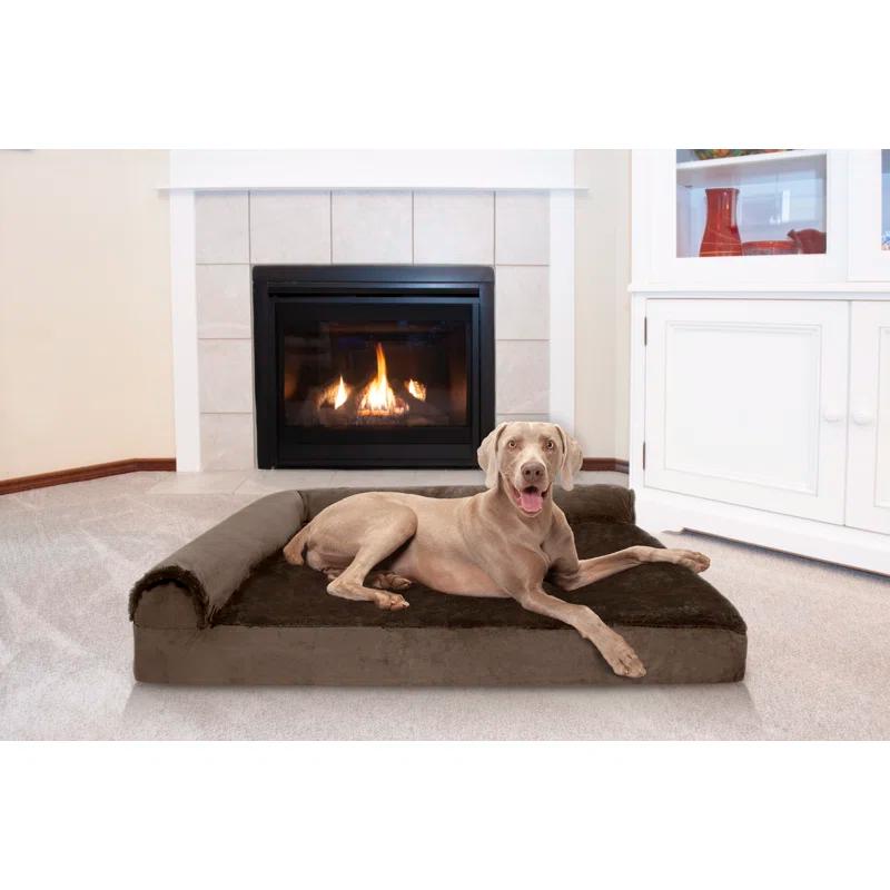 FurHaven Plush & Velvet Deluxe L-Chaise Orthopedic Pet Bed