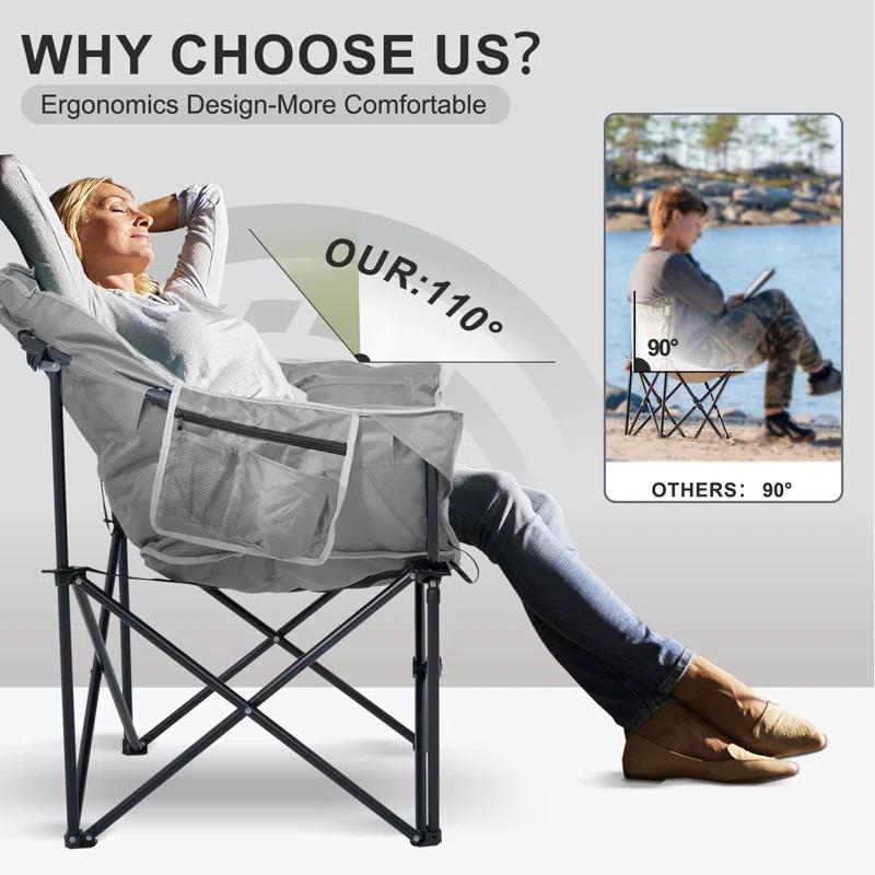Heated Camping Chair Oversized, Outdoor Portable Heated Folding Chairs With Pillow