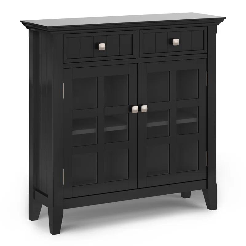 Simpli Home Acadian 36"W Solid Wood 2-Shelf Entryway Storage Cabinet with Glass Doors and 2 Drawers