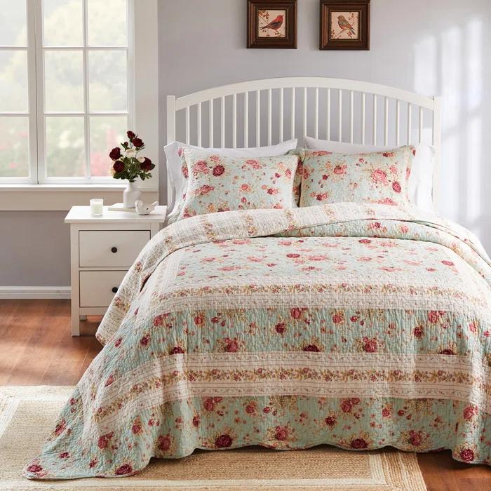 Antique Rose Cotton Reversible Quilt Set