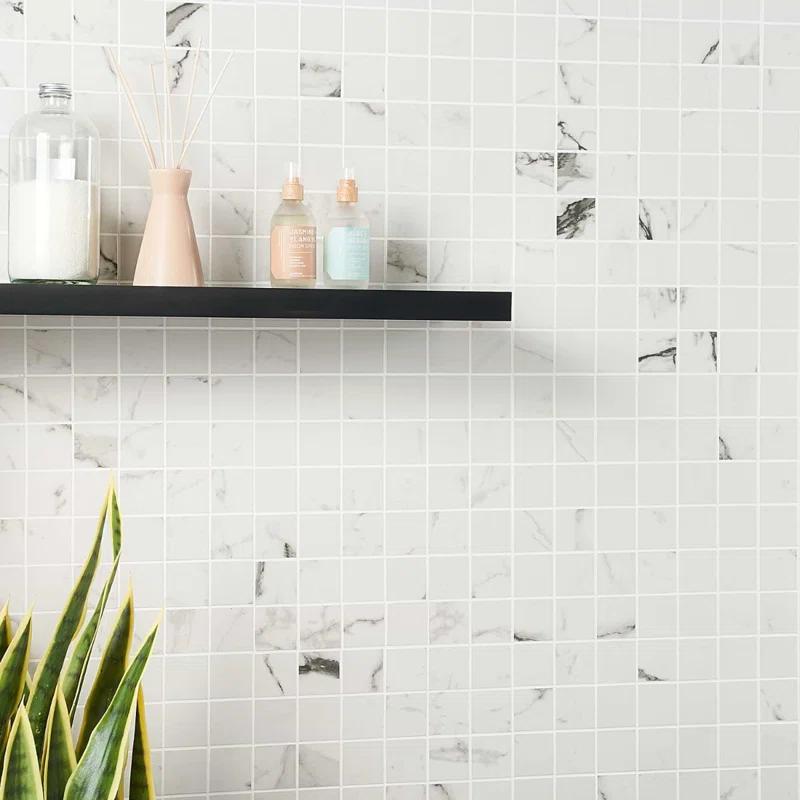 Saroshi Statuario Venato 11.81 in. x 11.81 in. Matte Porcelain Floor and Wall Mosaic Tile (0.96 sq. ft./Each)