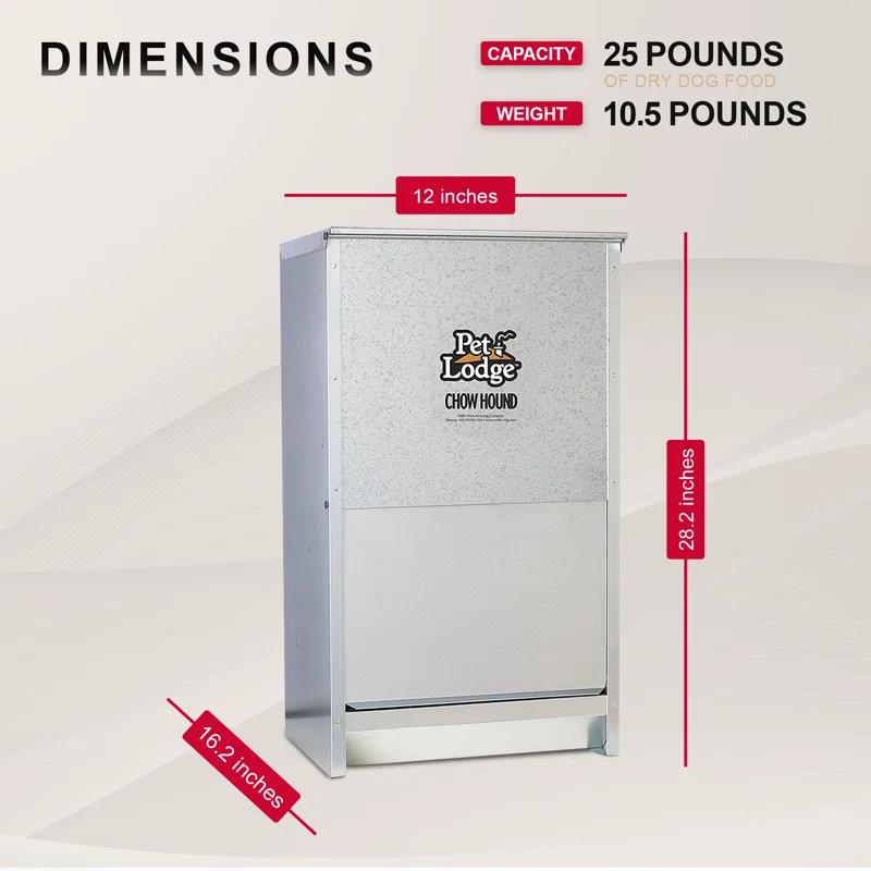 Little Giant Pet Lodge Dry Food Automatic Steel Dog Feeder Chow Hound 25 Pound Capacity