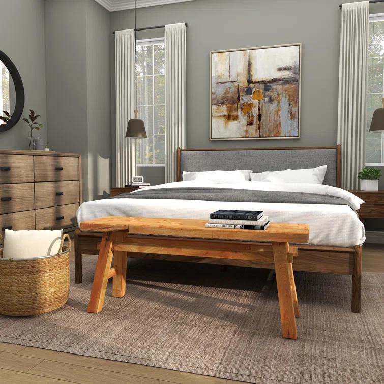 Milani Brown Wood Handmade Distressed Bench with High Trestle Legs 47" x 12" x 21"