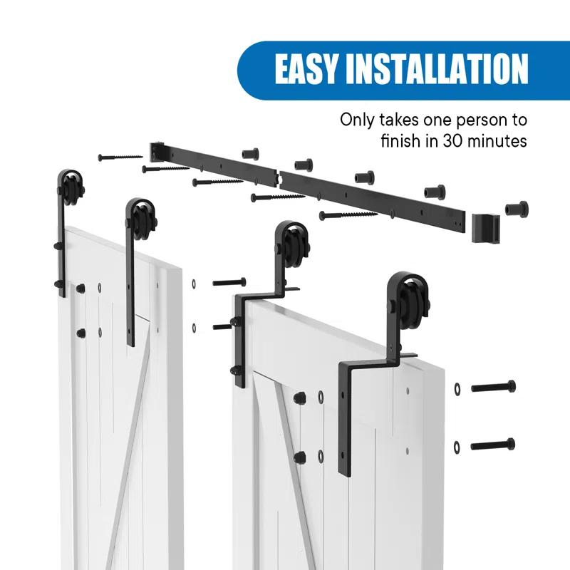 Lazio Steel Double Door Barn Door Hardware Kit Single Bypass