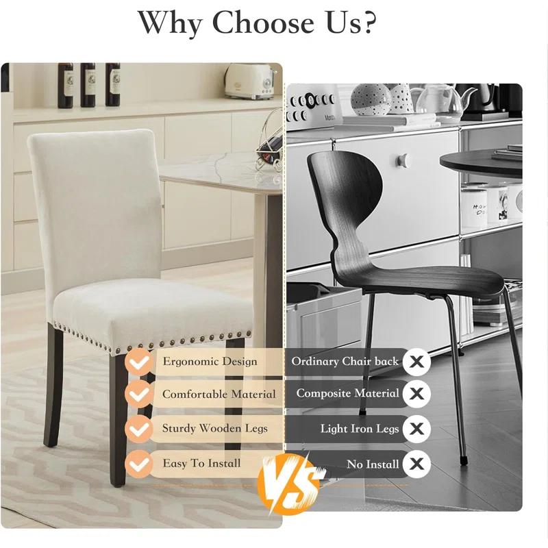 Winston Porter Upholstered Dining Chairs, Fabric Room Chair With Nailhead Trim And Sturdy Wood Legs (Set of 4)