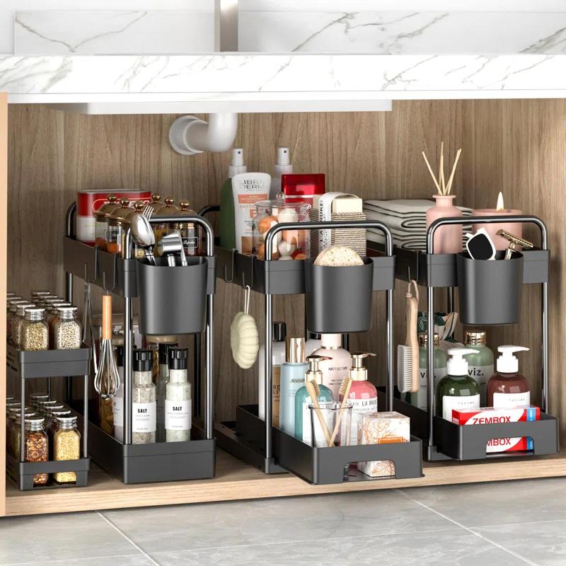 4 Pack Under Sink Organizer And Storage - Stackable 3 Size 2 Tier Bathroom Under The Sink Organizers Multi-Usage Kitchen Cabinet Organizers And Storage Sink Bath Shelf Baskets
