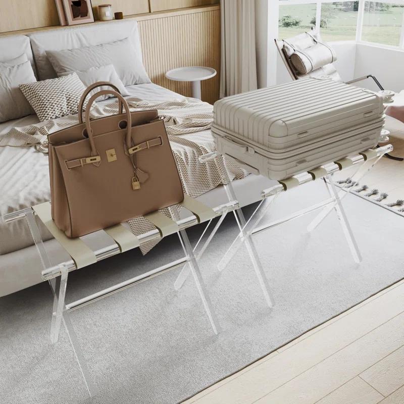 IFBECT Acrylic Luggage Rack with Beige Leather Straps