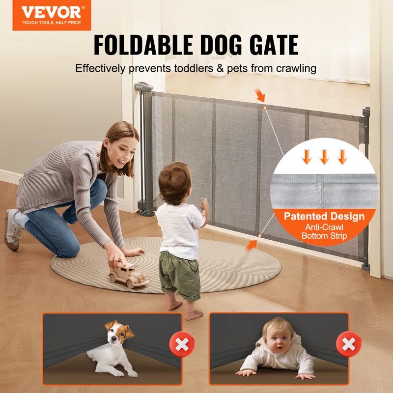 VEVOR VEVOR Retractable Gate Black Plastic Wall Mounted Pet Gate