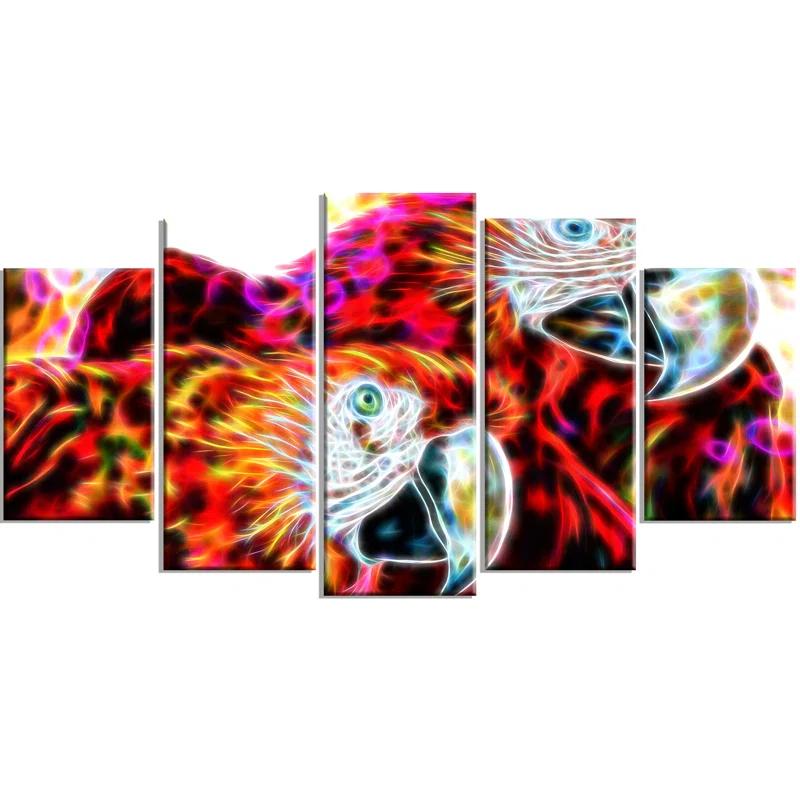 Design Art Macaw Parrot Duo 5 Piece Graphic Art on Wrapped Canvas Set | Wayfair