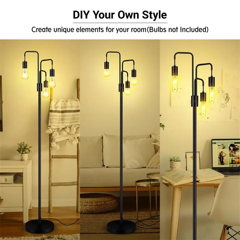 Living Room Industrial Floor Lamp, Modern Floor Lamp Standing Lamp With 3 Lights, Bulbs Not Included,
