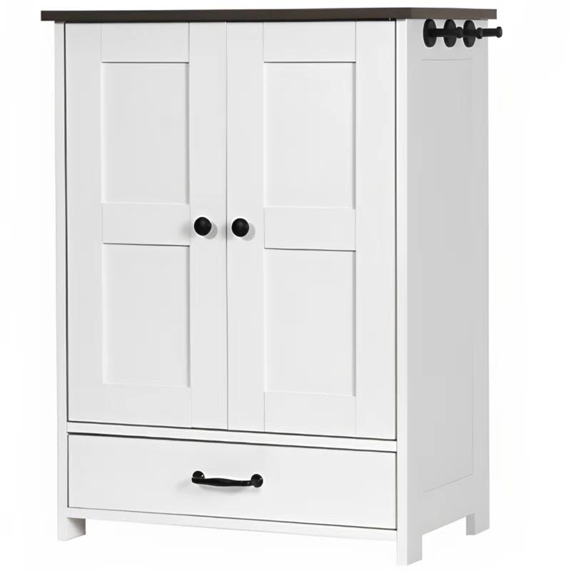 Awevsco Dog Feeding Station, Dog Food Storage Cabinet With Hidden Dog Bowls, Adjustable Panel, Hooks, For Medium Sized Dogs, White