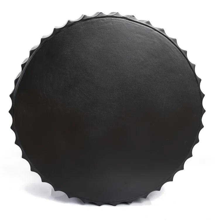 Luxen Home Black Cement Round Coffee Table for Outdoors and Indoors, Modern Accent, Housewarming Gifts