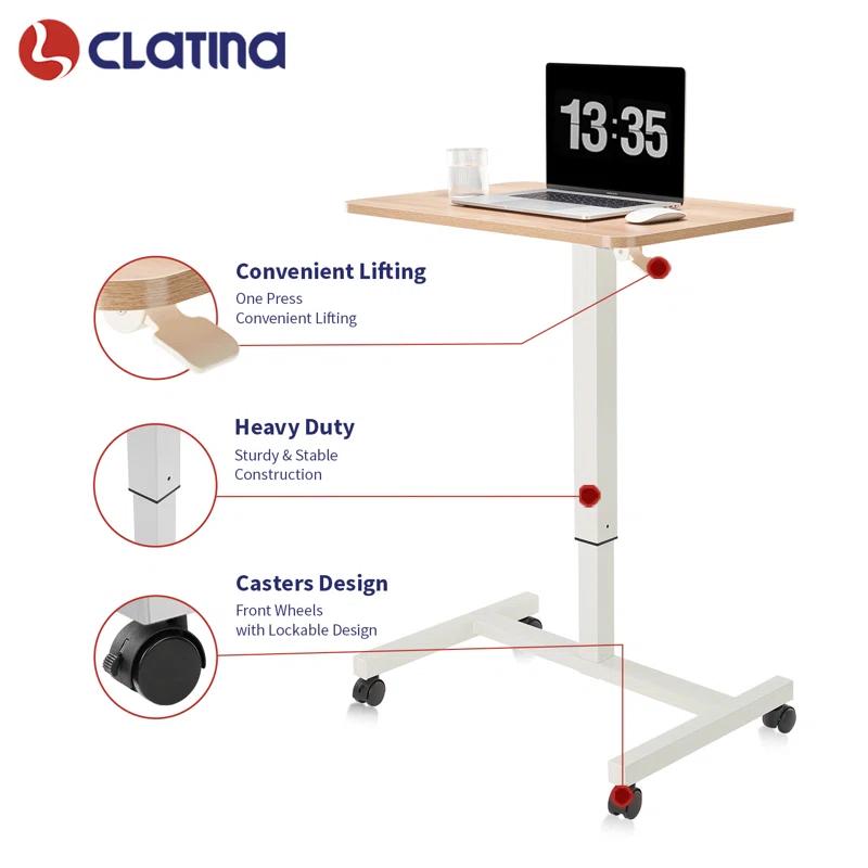 Clatina CLATINA Mobile Laptop Desk Pneumatic Sit to Stand Table Height Adjustable Rolling Cart
