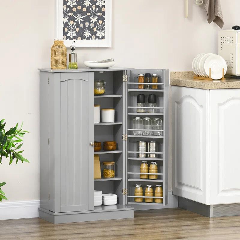 Winston Porter HOMCOM 41" Kitchen Pantry Storage Cabinet, Freestanding Kitchen Cabinet with 12 Door Shelves, Double Doors, 5-tier Shelving and Adjustable Shelves