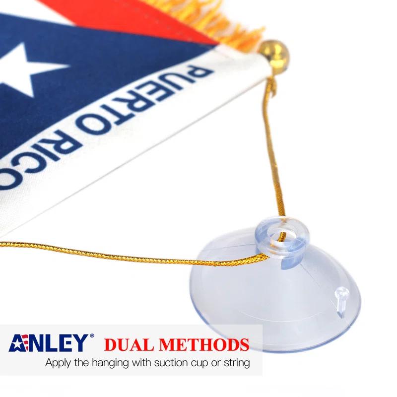 ANLEY Puerto Rico Fringy Window Hanging Flag 4 x 6 in.