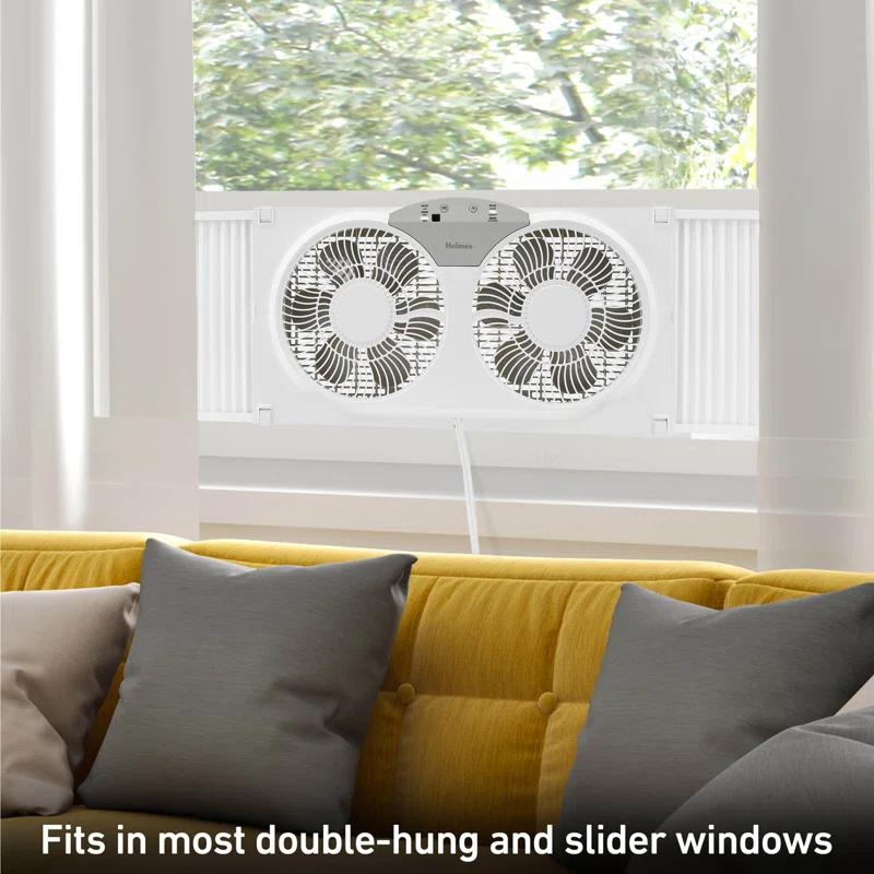 Holmes 9" Twin-Blade Digital Window Fan, Reversible Airflow, 3 Speeds, Remote Control