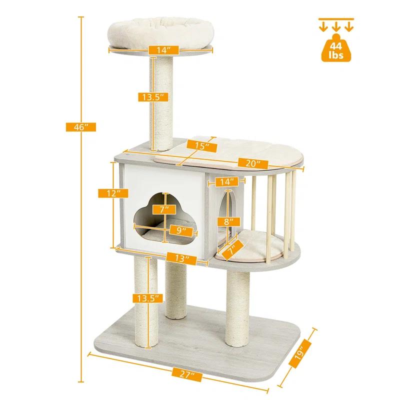Archie & Oscar™ 46" Modern Wooden Cat Tree With Platform & Washable Cushions For Kittens & Cats