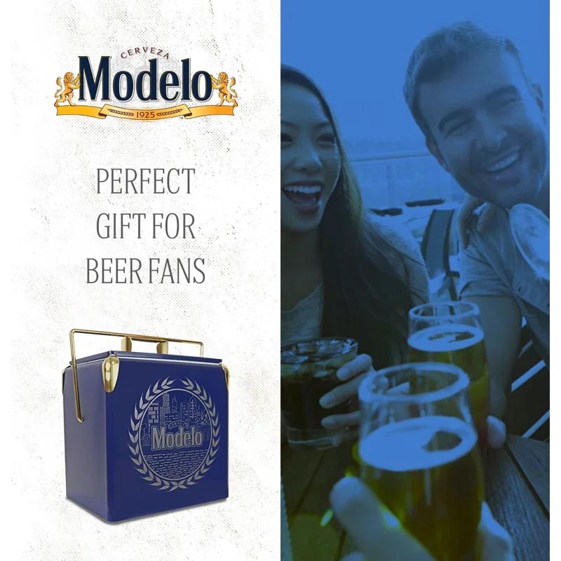Koolatron Modelo Retro Ice Chest Cooler with Bottle Opener 13L (14 qt), Blue and Gold