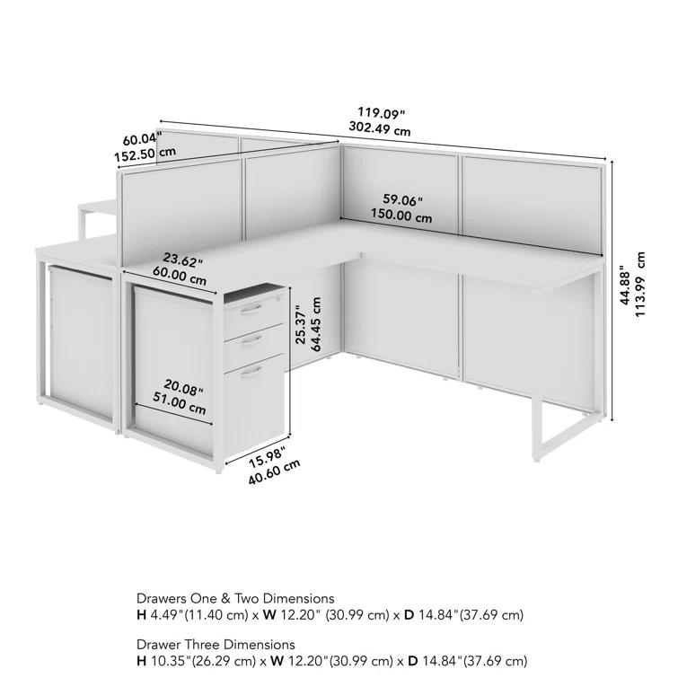 Bush Business Furniture Easy Office L-Shaped 2 Person Benching Workstation with Cable Management