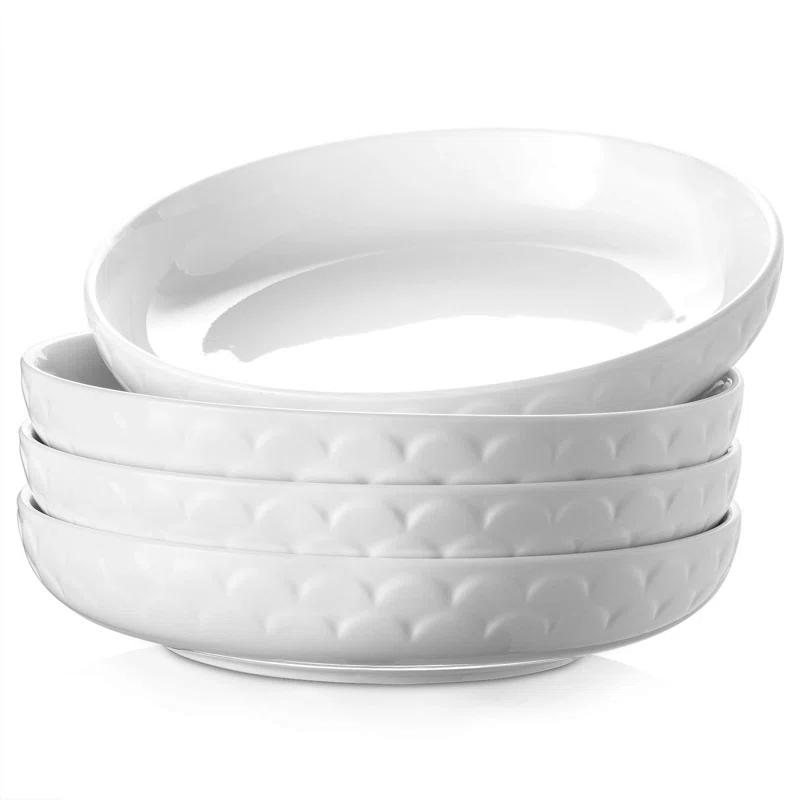 Pasta Bowls, 54 Oz Large Salad Serving Bowls, 10'' Plates Bowls Set Of 4, White Ceramic Soup Bowls For Kitchen Meal Prep, Shallow Dishes Dinner Bowl Microwave Dishwasher Safe