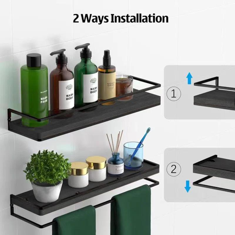 Floating Shelves Wall Mounted Set Of 2, Rustic Wood Wall Storage Shelves For Bedroom,Living Room,Bathroom, Kitchen