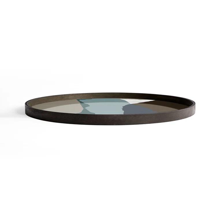 Wabi Sabi Graphite Round Glass Tray with Autumn Tones