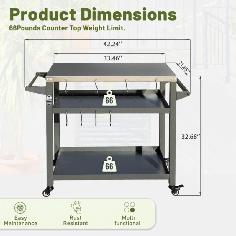 Go Peak Track 3-Shelf Outdoor Grill Table, Grill Cart Outdoor With Wheels, Pizza Oven And Food Prep Table, Blackstone Table With Stainless Steel Tabletop, Grill Stand For Blackstone Griddle For Outside BBQ
