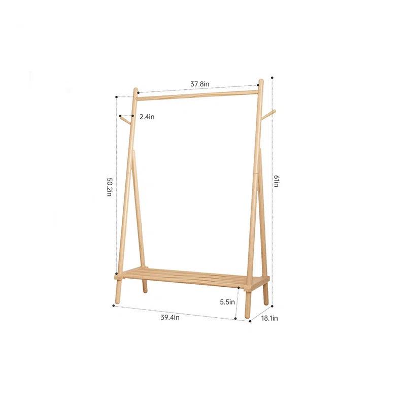 Rebrilliant Solid Wood Clothes Rack, Clothing Rack With Shelf And Hook, Sturdy And Portable, Garment Rack For Hanging Clothes,Coats,Skirts,Shoes,Bags,Easy To Assemble (Natural)