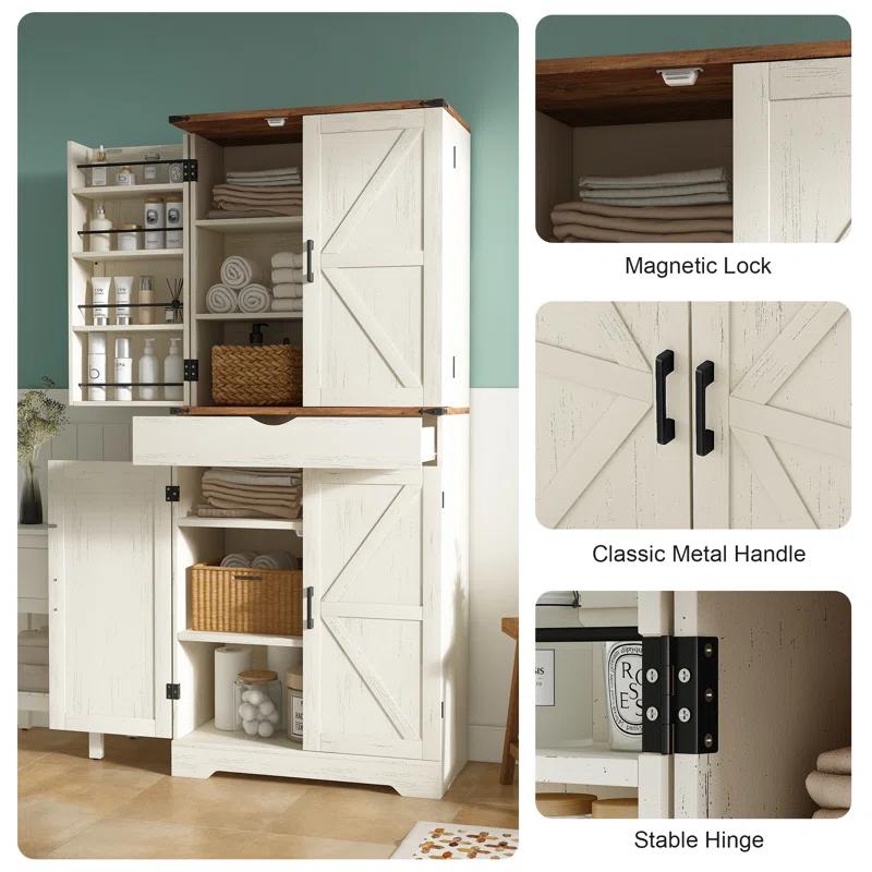 72'' Kitchen Storage Pantry Cabinet, Tall Deajah With 8 Door Shelves, 2 Cabinets And 1 Drawer, Freestanding Cupboard For Kitchen, Dining Room, Bathroom, Laundry