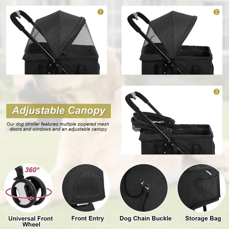 Foldable Pet Stroller with Detachable Carrier