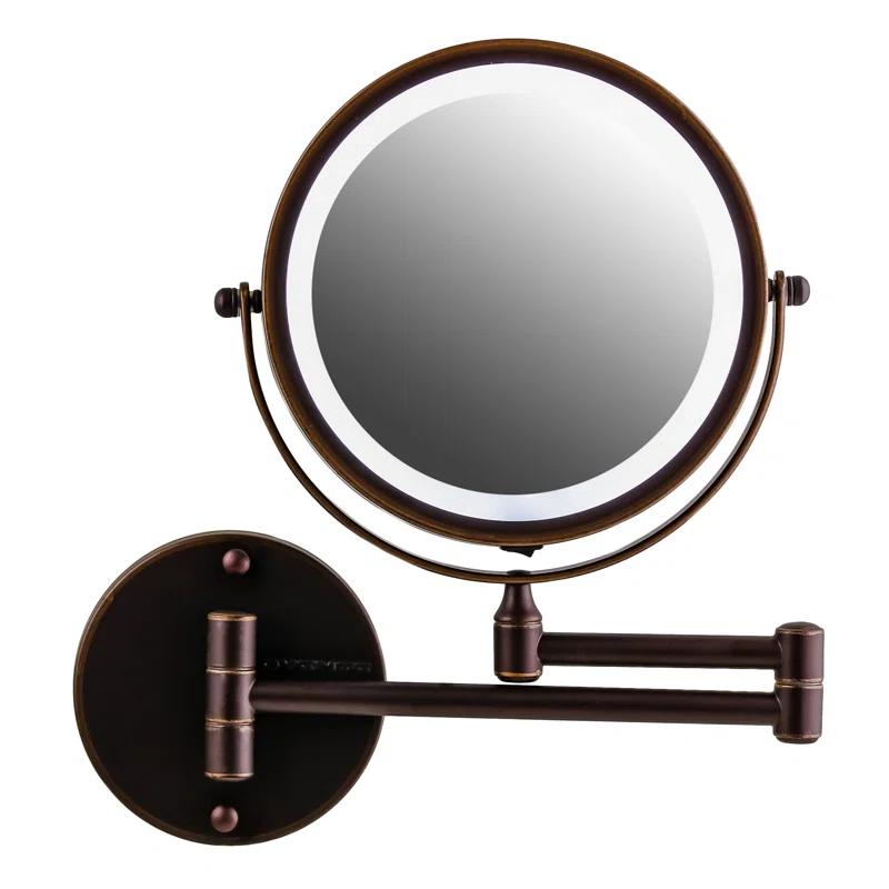 Ovente OVENTE 7" Lighted Wall Mount Makeup Mirror with 1X/10X Magnification, Cordless Double Sided Magnifying Round Vanity Mirror, 360° Swivel Design, Extendable and Folding Arm, Antique Bronze MFW70ABZ1X10X