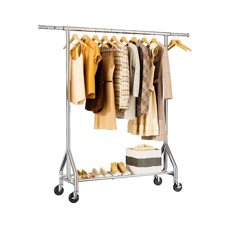 Heavy Duty Clothes Rack Load 450 LBS, Metal Garment Rack, Standing Rolling Clothing Rack for Hanging Clothes with Sturdy Wheels & Shelves, Portable Closet Wardrobe Rack,Sliver