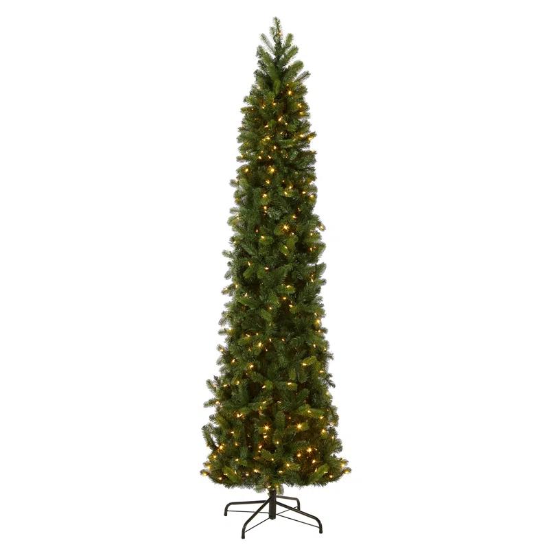 9' Prelit Pencil Slim Feel Real Downswept Douglas Fir Artificial Christmas Tree Dual Color Lights - National Tree Company