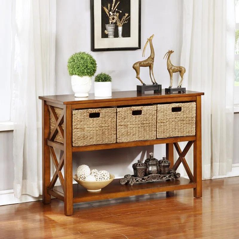 Rectangular Natural Water Hyacinth Hand Woven Rattan Wicker Storage Basket Set with Iron Wire Frame