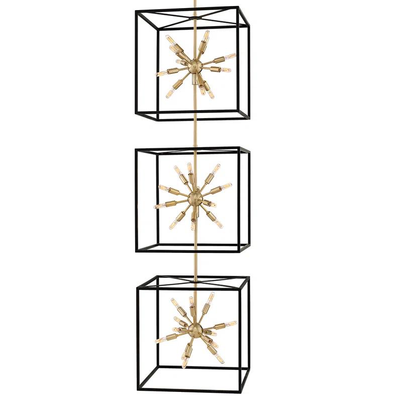 Aros 24-Light Two Cube Open Frame Pendant, Black & Warm Brass By Lisa McDennon