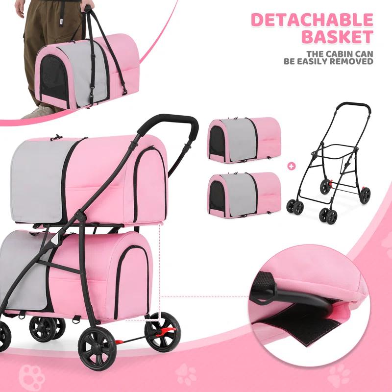 Bring Home Furniture Folding Pet Stroller for Cats & Dogs 4-in-1 Double Dog Stroller for Small & Medium Pets Carrier Cart with Convertible Features | Wayfair