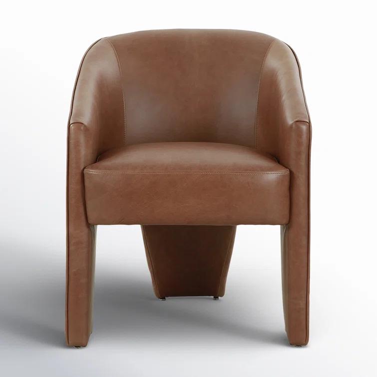 Beige Contemporary Leather-Wood Upholstered Arm Chair 25"W